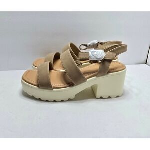 Mysoft Womens Tan Platform Sandals Chunky Block Heel Lug Sole Size 8 NEW